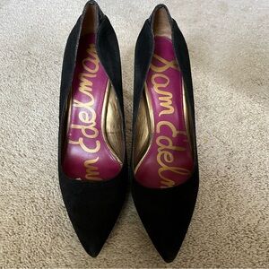 Sam Edelman Black Suede Stiletto Pump Platform High Heels Leather Insert Size 10